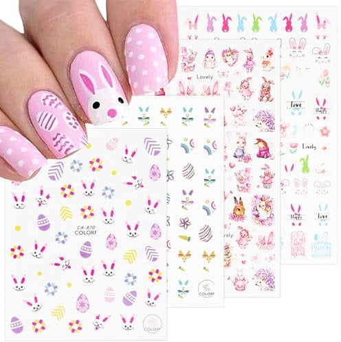 Kabwea 4 Stück österliche Nailart Sticker in Verschiedenen Designs,Nagelsticker Ostern, Nagelsticker, Nail Art