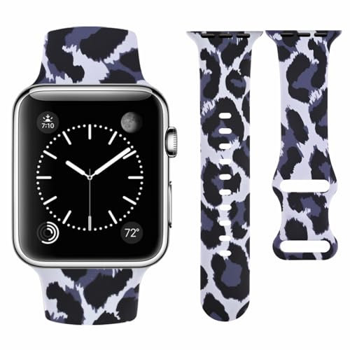 Vozehui Leopard Print Silicone Strap Compatible with Apple Watch Strap 42mm 41mm 40mm 38mm,Soft Silicone Replacement Straps for iWatch SE Series 11 10 9 8 7 6 5 4 3 2 1, Women Men