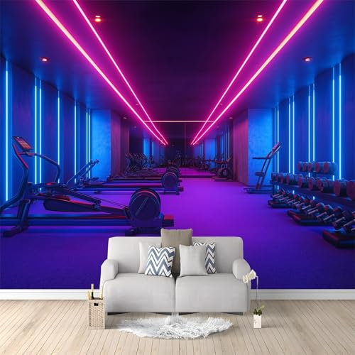 Wallpaper 250 X 175 Cm Modern Fitness Equipment Neon Lights Purple Red 3D Photo Wallpaper, Non-Woven Wall Mural for Living Room Bedroom, Large Modern Poster for Tv Background Wall Home Decor