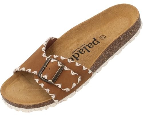 Palado Pantoletten Damen Malta Stitch - bequeme Sandalen Made in Spain - Hausschuhe mit dämpfendem Kork-Fußbett - modische Sommerschuhe