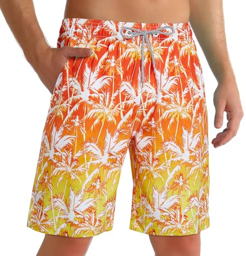ELETOP Men's Swimming Shorts Swim Trunks Quick Dry Board Shorts Men Performance Beach Shorts Surfing Shorts with Mesh Lining S-4XL Orange Yellow