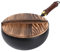Wok de hierro tradicional, sartén de hierro sin revestimiento, wok con tapa, kit de sartén para el hogar, al aire libre, restaurante, camping, sartén de fondo plano de acero al carbono con mango de