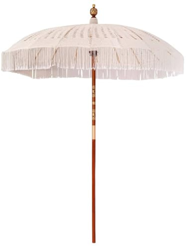 vidaXL Macrame Sonnenschirm Creme Terrassenumbrella Garten-Sonnenschutz Patio