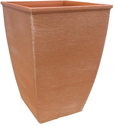 Muddy Hands 46.6 Litre Square Tall Plastic Planter – Powdered Clay Effect - Lightweight & Durable - Modern Outdoor Indoor Garden Pot for Plants, Trees & Flowers