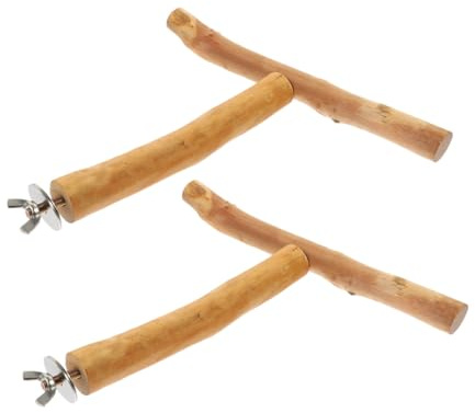 YARNOW 2pcs Natural Rhododendron Wood Bird Perch Stand Bark Smooth T Shape Perch for Parrots Conures Macaws Lovebirds Chewing Platform for Birdcage Paw Grinding and Exercise