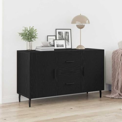 KTHLBRH Vitrine, Eiche, Schwarz, modern, mit viel Stauraum und Metallbeinen, zeitloses und funktionales Design für Zuhause, 100 x 36 x 60 cm, Sperrholz