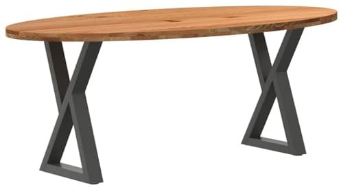 Fangmaliuyun Esstisch Massiv Eiche 200x100 cm ovaler Holztisch mit Stahlgestell platzsparend modernes Design für Esszimmer Wohnzimmer Küche