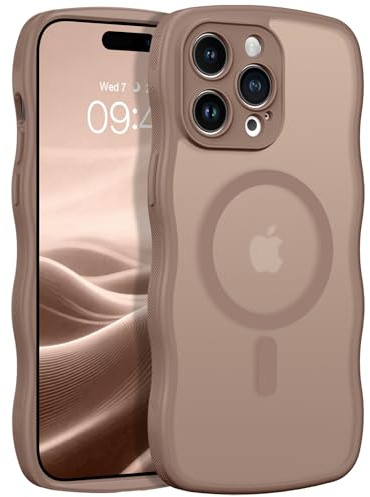 BENTOBEN Magnetic for iPhone 15 Pro Case [Compatible with MagSafe], Full Camera Protection Cute Wave Anti-slip Translucent Matte Military Grade Protection Shockproof Case for iPhone 15 Pro, Brown