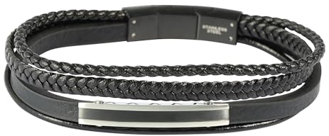 Akzent Armband Herren - Premium Armband Herren in Schwarz aus Kunstleder, 100% Wasserfest & Hautverträglich