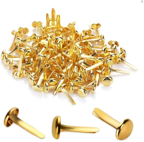 UZYXC 300 Pezzi Fermacampioni Dorati/Fermafogli – 8mm Clip Metalliche a Testa Tonda & Mini Puntine per Fai da Te, Scrapbooking, Ufficio, Scuola, Progetti DIY & Accessori Artistici