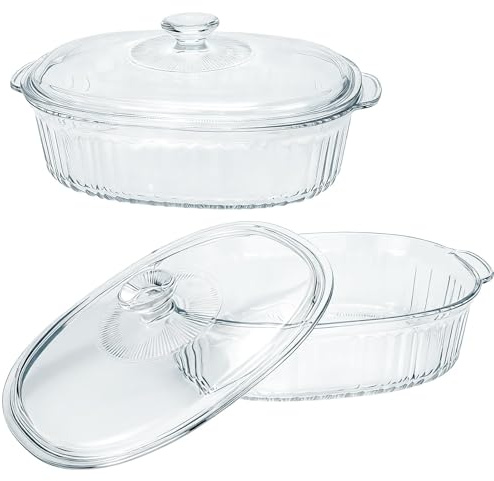 2 Stück Glas Auflaufform mit Deckel, 1.8L+2.8L Glasschüssel für Backofen | Hitzebeständiges Borsolit Glas, Mikrowellengeschirr Auflaufformen mit Griff, Ofenfest Glasbräter für Obstsalat, Fleisch