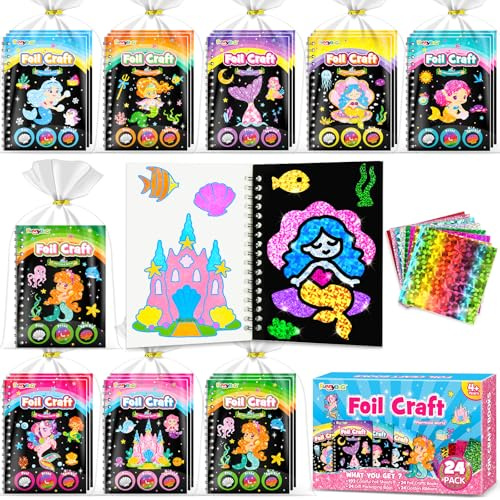 FUNNYB&G 24 Kit Foil Art attività Libri Gadget Compleanno Bambini | 2 in 1 Foil Art Libri da Colorare Bambini Regalini Fine Festa Compleanno, Regalo Giochi Lavoretti Creativi Bambini 4-10 Anni