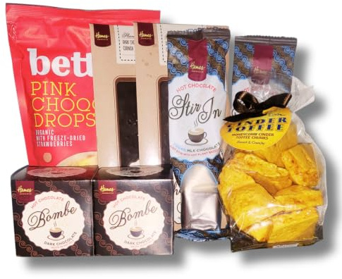 VeganBox Luxury Hot Chocolate & Chocolate Gift Box | 8 Premium Vegan Chocolate Treats | Artisan Chocolate, Chocolate Bombs, Stir-In Hot Chocolate & Honeycomb Toffee | Vegan Gift Hamper