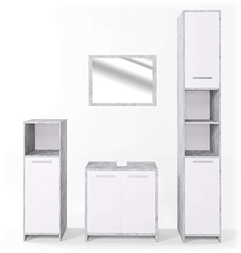 Vicco Badmöbel-Set Kiko, Badezimmerschrank-Set, Beton/Weiß, 4 Teile
