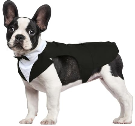 Kuoser Hund Smoking Anzug & Bandana Set, Haustier Fomal Kleidung, Schwarz S | Hunde Mantel mit Abnehmbarer Fliege, Hundeanzug Welpe Kostüm Shirt für Hochzeit Halloween Geburtstag Party，leicht & bequem