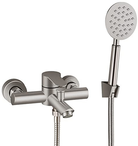 Aolemi Gebürstetes Nickel Badewanne Wasserhahn Wandhalterung Nur Wannenfüller mit Handbrause 15,2 cm Mitte Einhandgriff Duscharmaturen SUS304 Edelstahl für Badezimmer