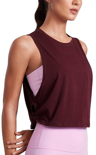 CRZ YOGA Damen Sport Tank Top Ärmelloses Leichte Fitness Crop Top Sommer Yoga Shirt Lässig Oberteile Sporttop Beerenheide 36