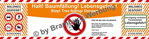 PrintGreen! Absperrbanner für Forst, Holzrücker, Baumfällung, Waldarbeiten - Signalorange - für Hessen