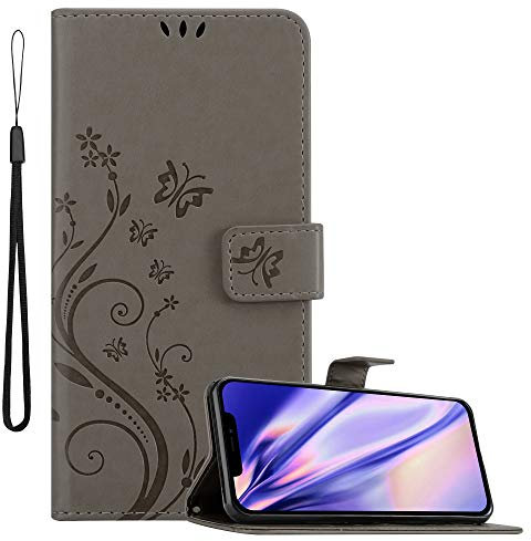 Cadorabo Hülle kompatibel mit Apple iPhone 12 PRO MAX Blumen Design aus Kunst Leder Flip Klappbare Magnetische [Standfunktion] [Kartenfächern] Cover Hülle für iPhone 12 PRO MAX Tasche in Grau