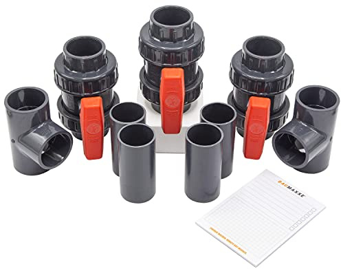 Baumaxxe Pool Bypass Set 63mm I 9-teilig mit 3 Kugelhähnen, 2 T-Stücken und 4 Rohren I PVC grau I Für Wärmepumpe Solarabsorber Schwimmbadheizung Heimwerker I bm121