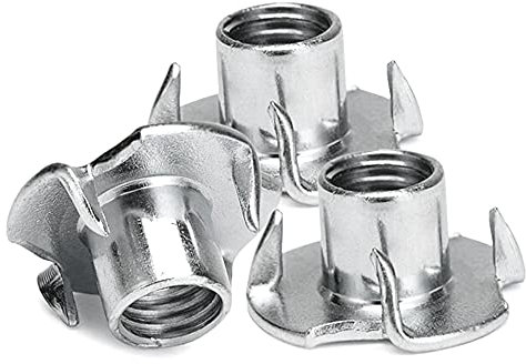 Mesee 100 Pieces M6 T-Nuts, Zinc Plated Stainless Steel 4-Pronged Tee Nut Furniture Threaded Blind Inserts T Nuts Fastener Kit for Woodworking DIY, Wood Furniture Fixings, Rock Climbing Holds