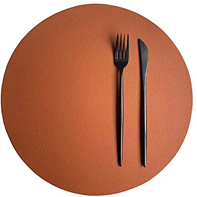 Rund Tischsets Abwaschbar, Zweifarbig Leder Kunstleder Platzset Wasserdicht Platzdeckchen Lederoptik für Hause Küche Restaurant und Hotel, 32cm (Braun+Schwarz,6 Stück)