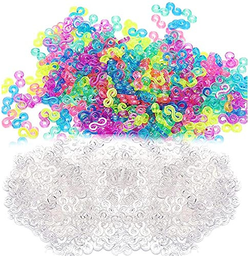 IYBQIU 1000 Pcs Refills Loom Band Hooks S Clips Loom Bands Bracelet Connector for Weaving Necklace Jewelry Accessories Craft Making Loom Bands S Clips, Multicoloured