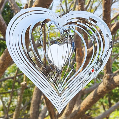 Adove Stainless Steel Garden Wind Spinner Hanging Kinetic Wind Sculpture Garden Decor For Indoor Outdoor (Silver 10-inch)