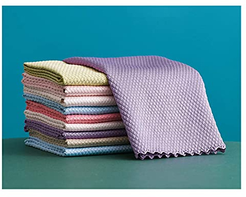 10 Stück Fischschuppen-Tuch, Mikrofasertuch, einfach zu reinigendes Tuch, Küche, Glasprodukte, Auto, Fenster, Glas, Spiegel, Glas (zufällige Farbe), hochsaugfähiges Poliertuch (30 x 39,9 cm)