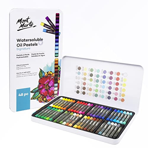 Mont Marte Ölpastellkreide Set – 48 Stück – Wasservermischbare weiche Ölkreide – Intensive Farben, hohe Pigmentierung – Ideal für Malerei und Zeichnungen
