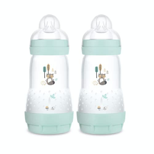 MAM - Set of 2 Easy Start Anti-Colic Bottles 2+ Months (2 x 260 ml) Aqua – with Silicone Teat Flow 2 Ideal for Mixed Breastfeeding – for Babies with aerated Anti-Colic Base