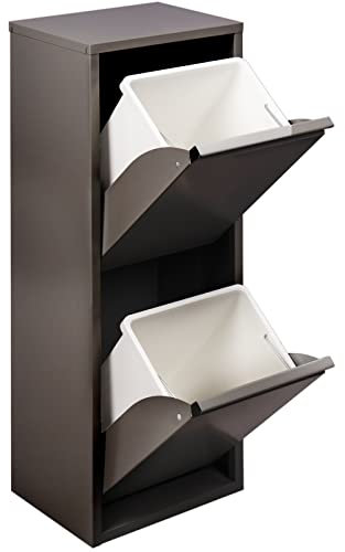 PrimeMatik - Cubo de Basura metálico con 2 Compartimentos Negro para Reciclaje