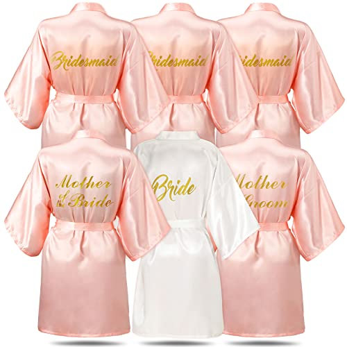 Janmercy 6 x Brautjungfern-Bademäntel für Hochzeit, Brautmantel, Matrone, Trauzeugin, Hochzeit, für Brautparty-Geschenke, pink/weiß, Einheitsgröße