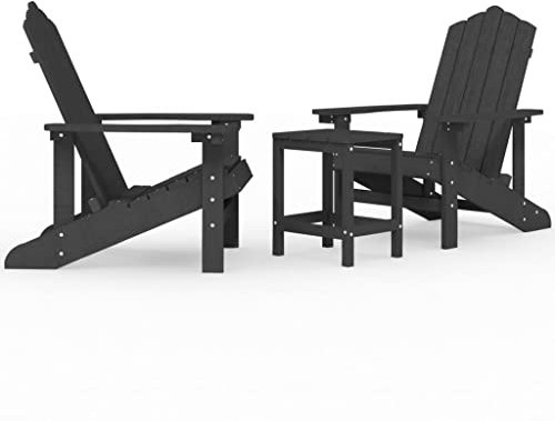 vidaXL Adirondack Gartenstuhl mit Tisch Gartenmöbel Gartensessel Stuhl Terrassenstuhl Balkonstuhl Stühle Sitzgarnitur Sitzgruppe HDPE Anthrazit