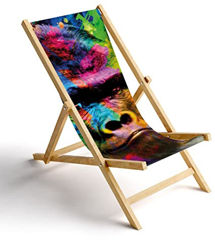MyMaxxi Liegestuhl Holz Bedruckt Gartenstuhl - Bunter Gorilla - Terrasse Balkon Sonnenliege - klappbar Strandstuhl Garten - Relax Gartenliege - verstellbar