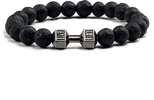 Damen Herren Perlen Armband Hantel Herrenmode Yoga Schmuck Original Armreifen-Lavastein-schwarz