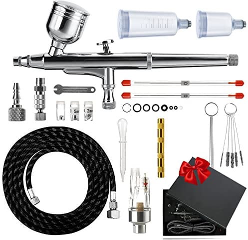 Airbrush Set Dual Action Airbrush Kit, Portable Airbrush Kit with 0.2mm 0.3mm 0.5mm Nozzles, 9cc 20cc 40cc Cup, Hose and Air Brush Cleaning kit, Airbrush Accessories for Painting Tattoo Model Art
