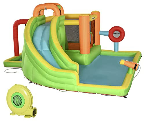 Outsunny Castillo Hinchable Grande con Tobogán Poste de Boxeo y Túnel Castillo de Rebote para Niños de 3-8 Años con Soplador y Bolsa de Transporte 478x440x210 cm Multicolor