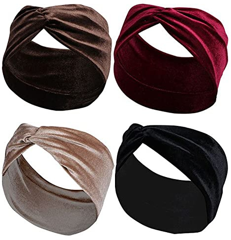 gofidin 4 Stück Samt-Turban-Stirnband für Frauen und Mädchen, breite Haar-Accessoires, weiche elastische Kopfbedeckung, Yoga, Sport, Make-up, Haarband für Outdoor-Aktivitäten