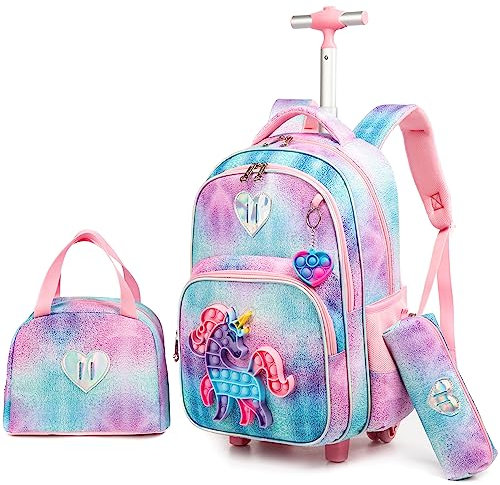 HTgroce Pop Push It Schulranzen Mit Rollen, Toy Schulranzen Trolley Pop Kinder, Fidget Trolley Rucksack Mädchen, Popit Push Pop Bubble Anti Stress Spielzeug Schultasche Zum Ziehen Mädchen