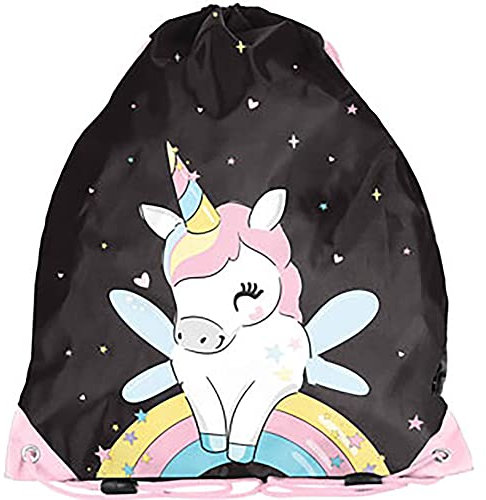 Children's Gym Bag 36 x 32 cm Unicorn Black/Multi-Coloured, black, M