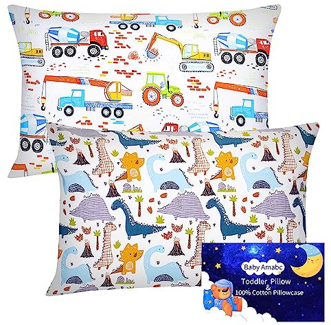 Kissenbezug Kinder Baby Kopfkissenbezug Baumwolle Toddler Pillowcase Kissenbezüge Kissen 40 x 60 cm Junge Kissenhülle Mädchen, Geschenke zum Kindertag Dinosaurier Lastwagen