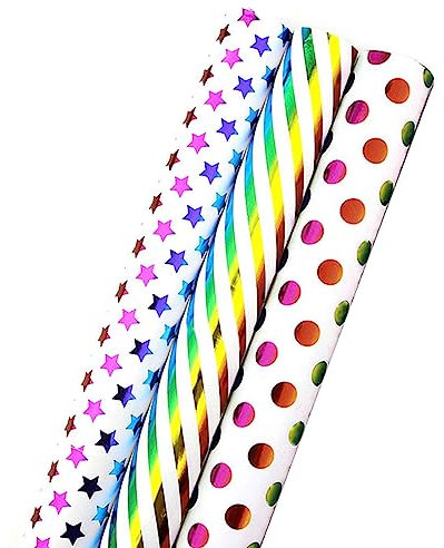 Regenbogen Glitzernde Geschenkpapier, Geschenkpapier Bunte Set 3 Rollen Geschenkverpackung für Geburtstag Weihnachten Valentinstag, Happy Birthday Geschenkpapier, 43cm x 3m Je Rolle