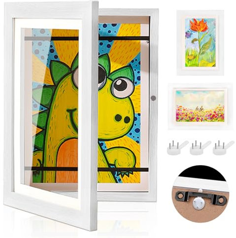 RoserRose 1 Stück Bilderrahmen Kinderzeichnungen,Kunstfotorahmen für Kinder,Rahmen für Kinderzeichnungen,A4 aufklappbar kunstfoto rahmen für kinderzeichnungen,befüllbar bilderrahmen zum öffnen(White)