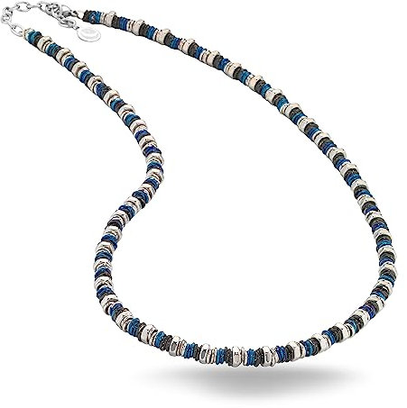 inSCINTILLE Collana Uomo Acciaio Inossidabile con Rondelle e Bulloni, Lunghezza Regolabile 48-53cm con Confezione Regalo (Blu)