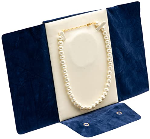 COWFEX Large Velvet Travel Pearl Necklace Storage Carrying Case | Jewelry Organizer Display Folder (Dark Blue)