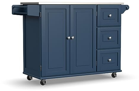 Homestyles Carrito de isla de cocina móvil con tapa de acero inoxidable, color azul