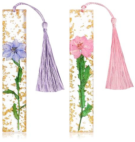 Lesezeichen Harz,3d Lesezeichen, Kaloufan 2PCS Buchzeichen Lesezeichen Kinder, Band Lesezeichen, Lesezeichen Aus Natürliche Getrocknetem Blumenharz,Bestes Geschenk für Studenten, Lehrer, Buchliebhaber