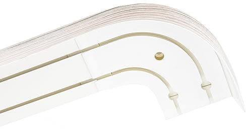 Garesa Gardinenschiene 2-läufig,Weiß I Vorhangschiene aus Kunststoff inkl. Gleiter I Vorgebohrt zur Deckenmontage I Mit Blende Farbe Esche Weiß + Retoure I 400cm