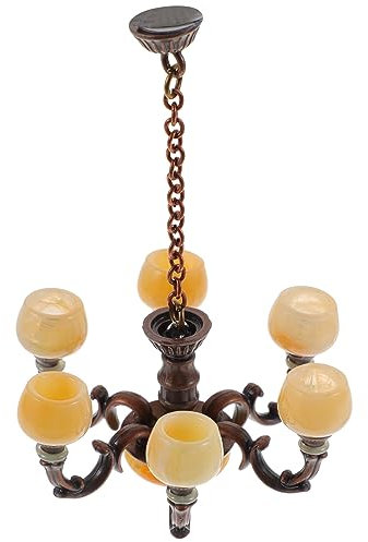 HOMSFOU Weihnachten Miniatur Deckenlampe Puppenhaus Kronleuchter Mini LED Beleuchtung Hängelampe Kerzen Lampe Kinder Puppenstube Zubehör Feengarten Deko Garten Micro Landschaft Dekoration